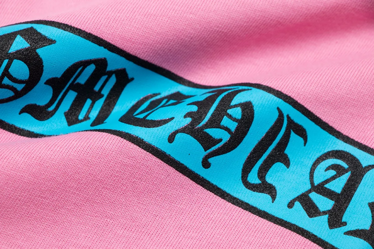 P150 Chrome Hearts Chrome Hearts Sanskrit Scroll Dopamine Short Sleeve Size: SMLXL Color: Blue Pink